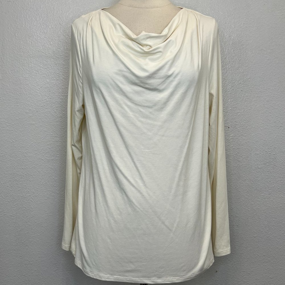 NWT Talbots Drape Neck Ivory Long Sleeve Tee Size L